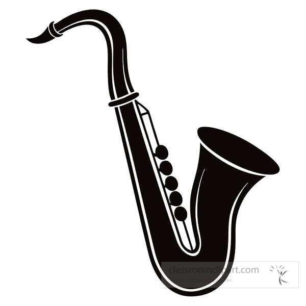  A simple silhouette of a saxophone bell against white background