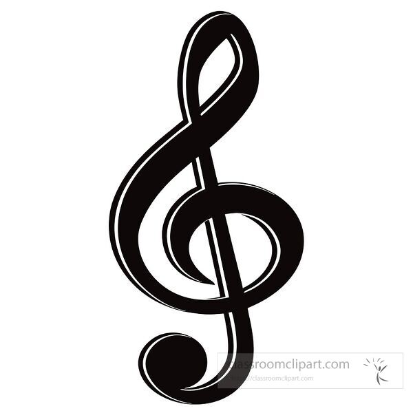  Black treble clef silhouette displayed on a white background