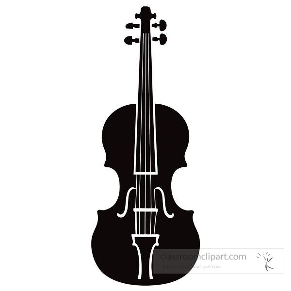 A simple black silhouette of a violin is displayed 