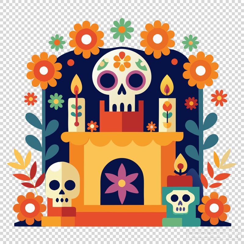 Altar Decorated With Flowers and Skulls for Day of the Dead