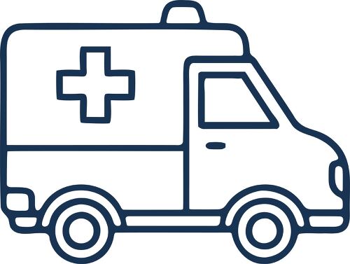 Simplified ambulance icon representing emergency medical services with cross symbol