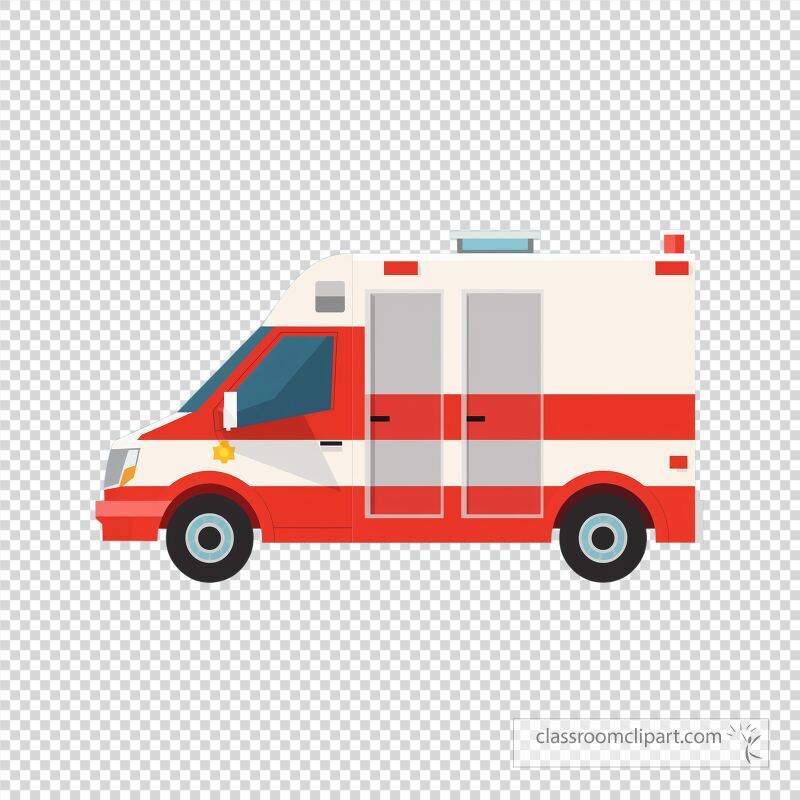 A flat design vector of an ambulance showcases its essential features The vehicle is ready for emergency medical assistance emphasizing its bright color scheme for visibility