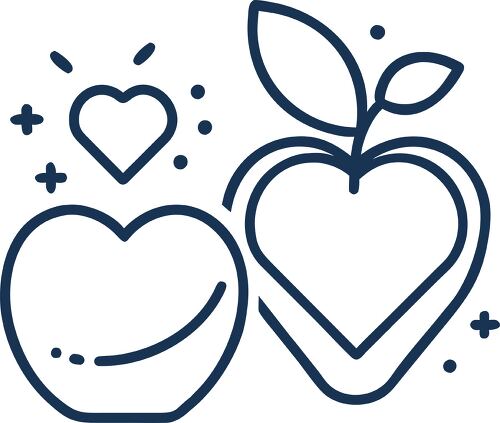 Apple and a heart symbol radiating positivity and health.