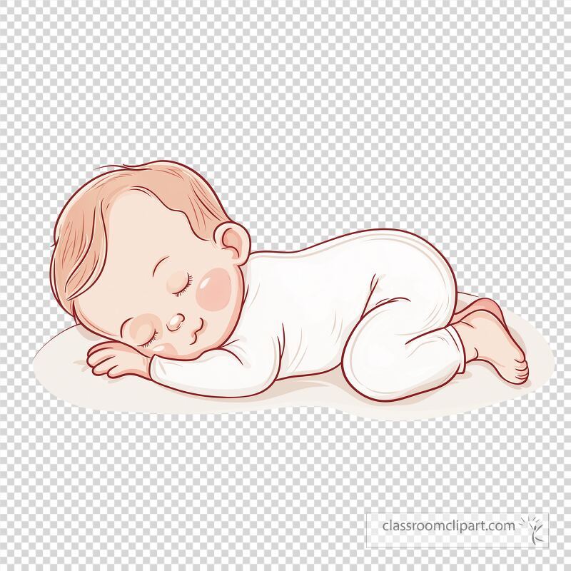 A baby is peacefully sleeping on a soft surface curled up comfortably The environment is serene with gentle expressions visible on the babys face evoking a sense of calm and tenderness