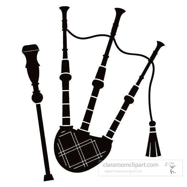 Silhouette of bagpipes on a white background displays musical heritage.