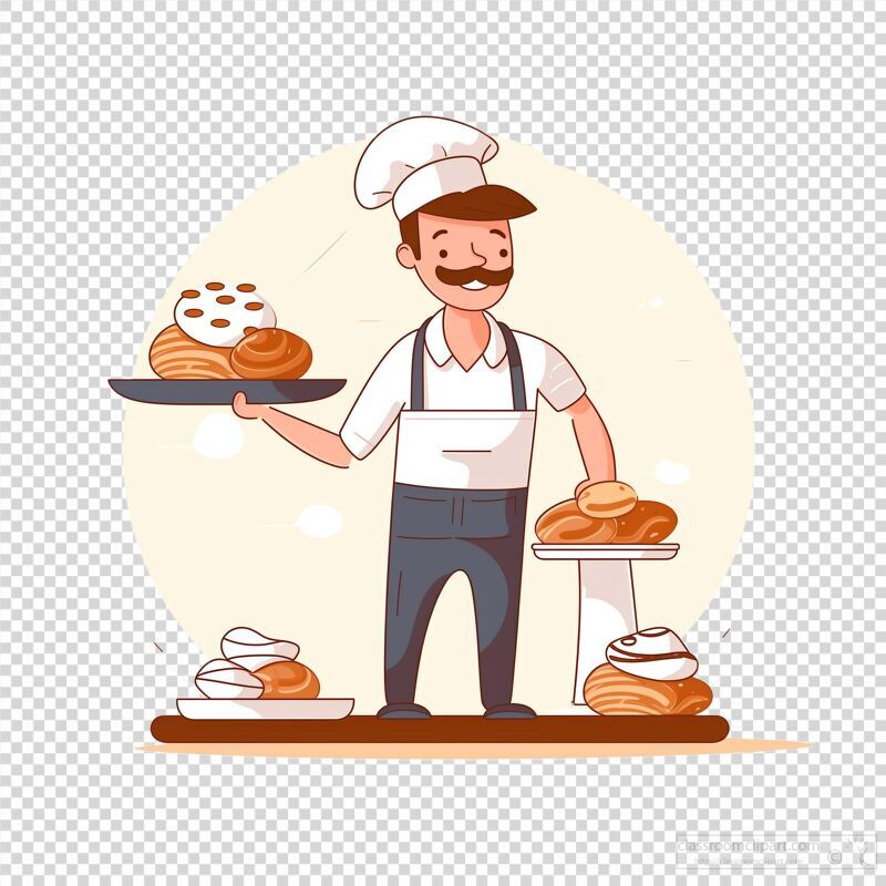 Baker in a Flat Vector Illustration Serving Pastries