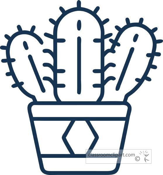 line drawing of a barrel cactus in a stylish pot