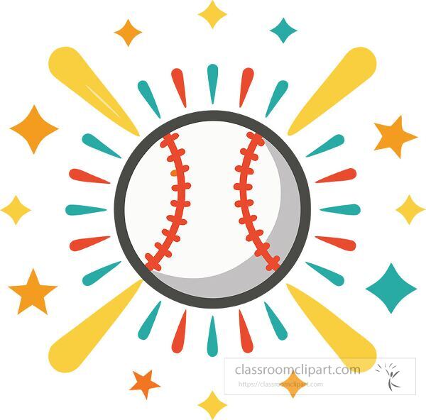 Bright and fun baseball artwork with playful elements surrounding it Clip Art