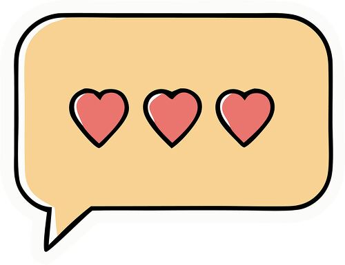 Beige speech bubble with three red hearts symbolizing love and affectionate messages