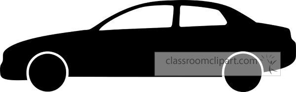 A simple black silhouette of a car viewed from the side