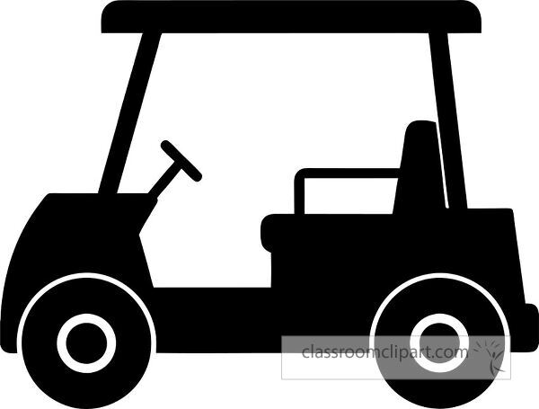 A simple black silhouette of a golf cart