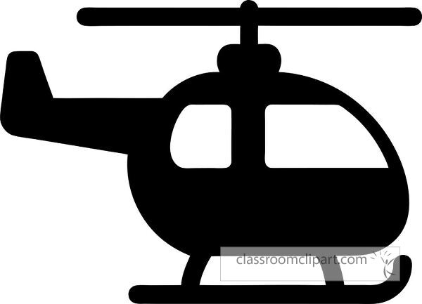 A simple black silhouette of a helicopter with rotor blades