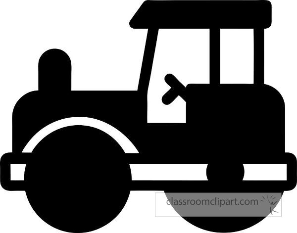 A simple black silhouette of a tractor with large wheels