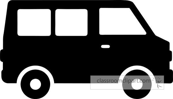 A simple black silhouette of a van