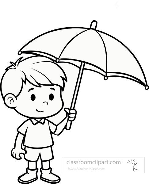 Kid smiling while holding an umbrella for coloring activity