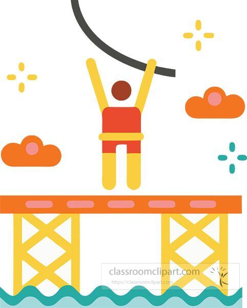  Bungee jumping from a vibrant platform with cheerful clouds above