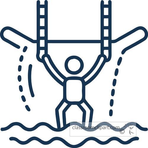 Outline design of a person bungee jumping above water.