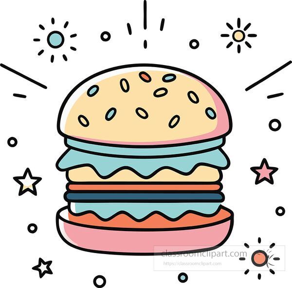 burger Whimsy Pastel Doodle clip art