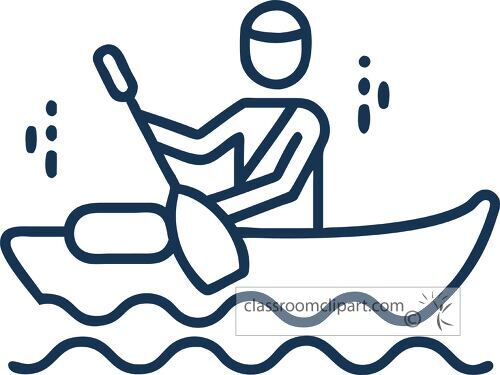 Outline illustration of a person canoeing on water.