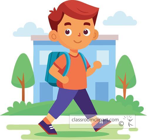 cartoon illustration of a young girl wearing jeans and a Tee shirt walking with a confidence to school