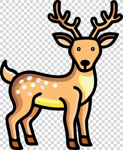 A playful deer stands upright with spotted fur and antlers