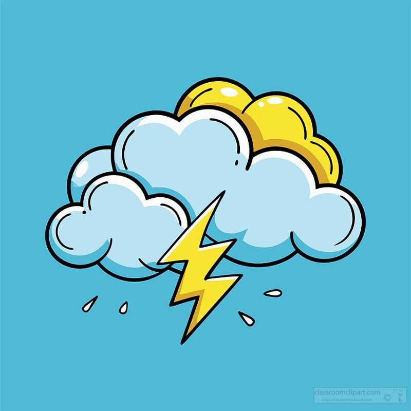 Cartoon Cloud with Lightning Bolt Illustration