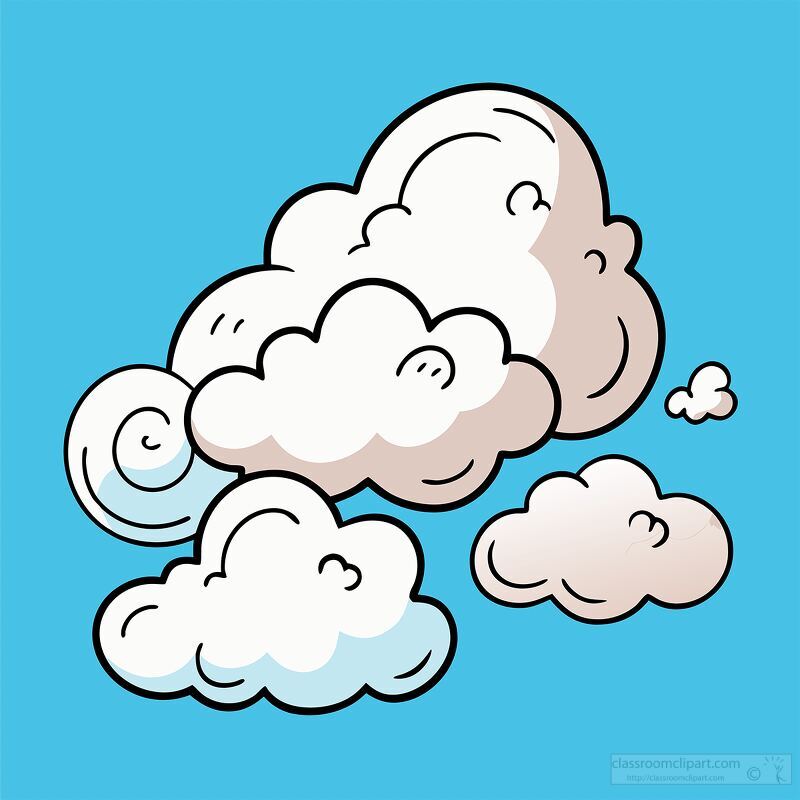 Cartoon Clouds on Blue Background