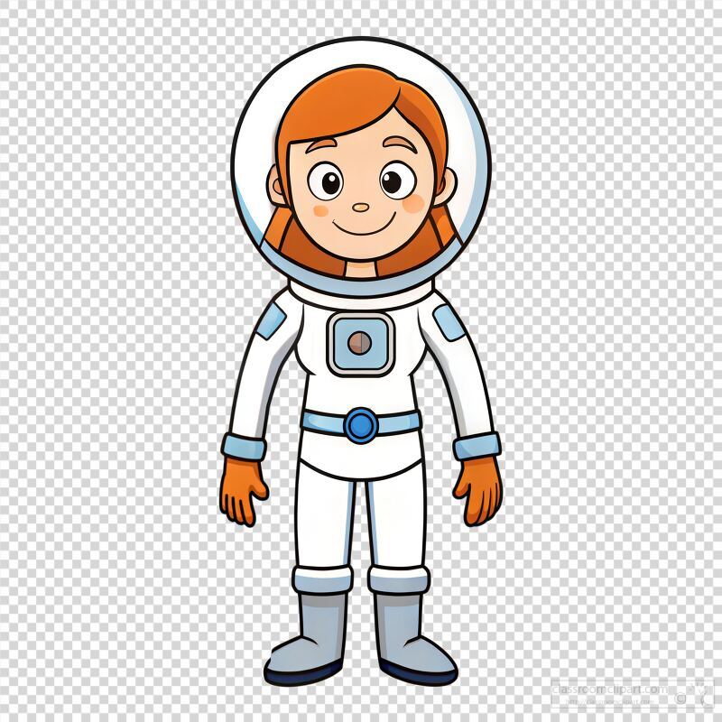 Cartoon Female Astronaut Exploring Outer Space Adventure