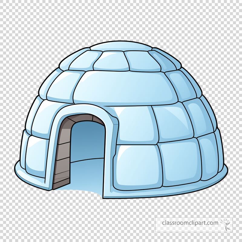 A cartoon style igloo with a rounded top and an open entrance displayed in a transparent background Ideal for various design projects and illustrations showcasing fun winter themes