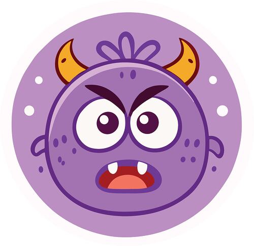 This cartoon monster icon features a furious expression and horns