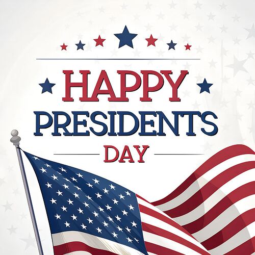 Happy Presidents Day text with an American flag highlights national pride and celebrations