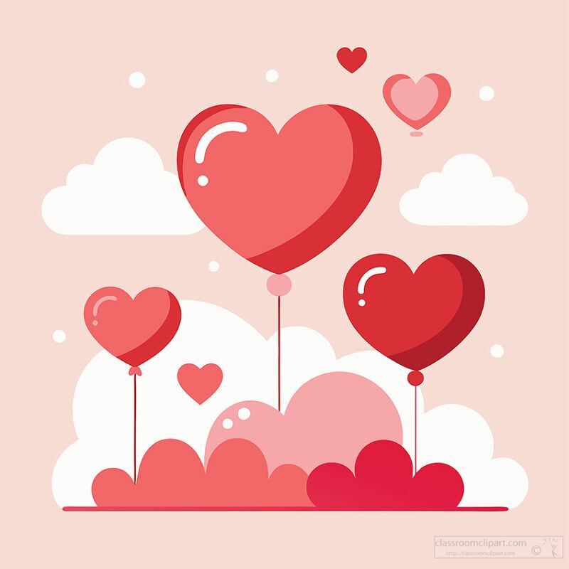 A delightful background filled with cheerful heart shaped balloons floating against a soft pink backdrop.