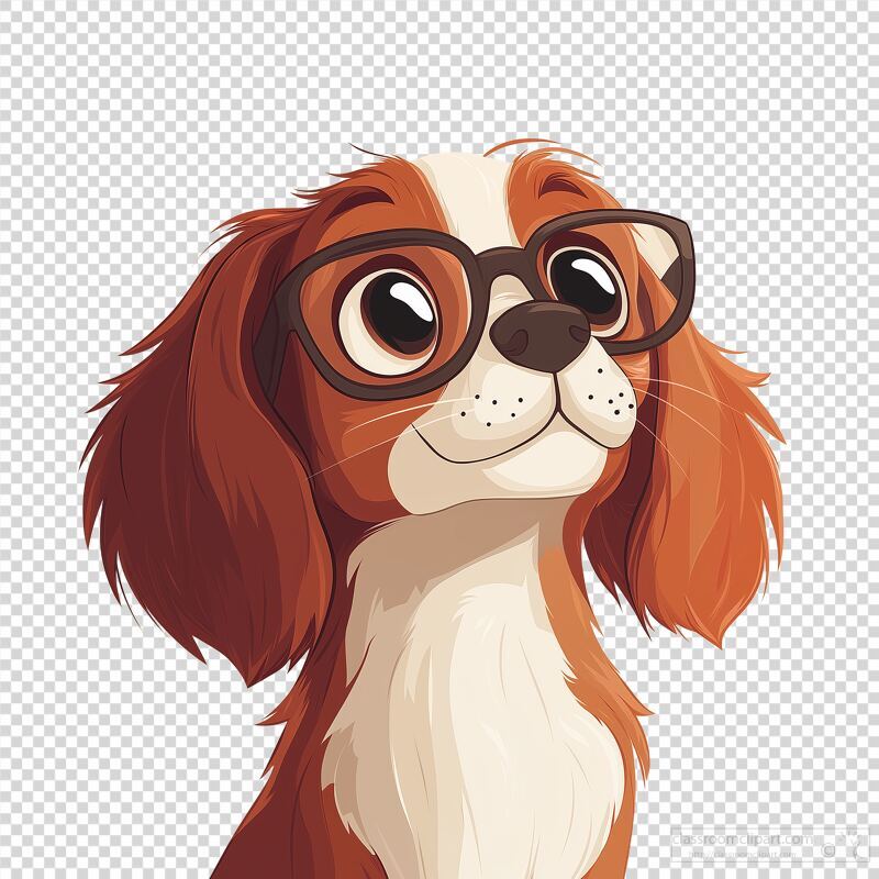 A delightful cartoon dog with expressive eyes and charming fur is wearing stylish glasses. This character exudes a friendly vibe perfect for capturing attention and imagination.