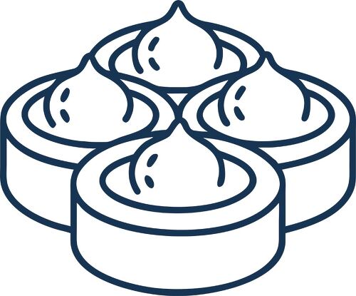 Simple line icon showcasing four pieces of delicious dim sum.