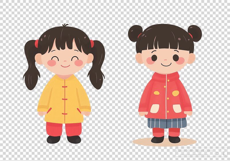 Cheerful Chinese Children in Colorful Winter Outfits