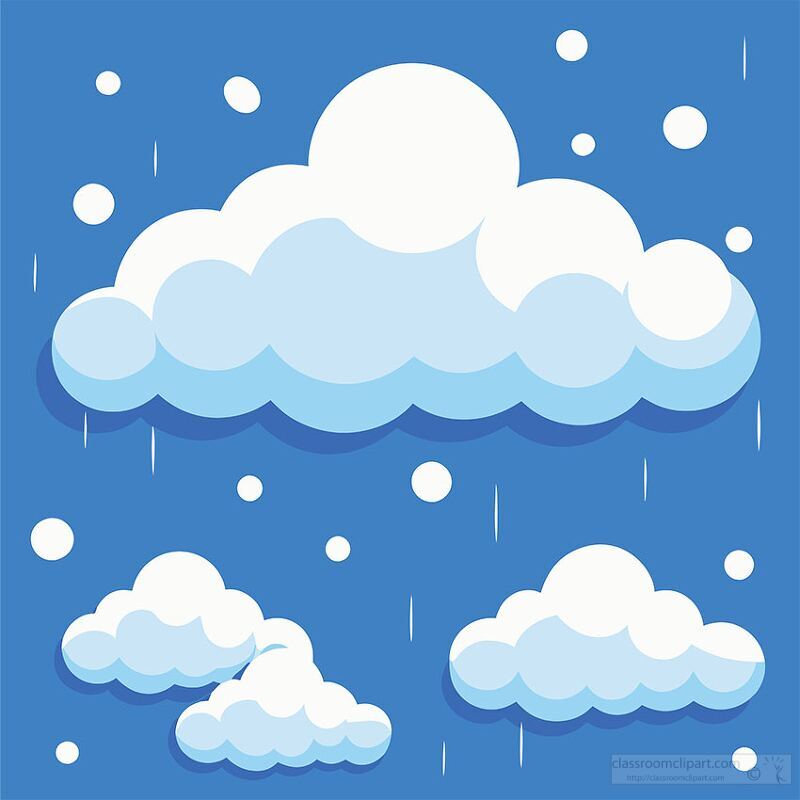 Cheerful Clouds with Rain on Blue Background