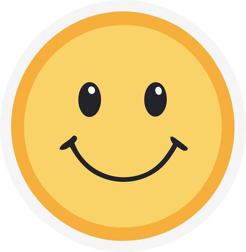 A simple yellow emoji face with a classic smile radiating happiness