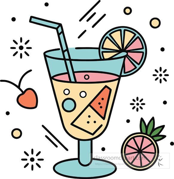 cocktail glass Whimsy Pastel Doodle clip art