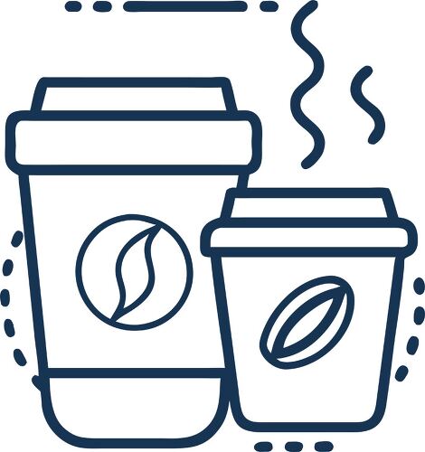 Two coffee cups in simple line art style with steam rising above