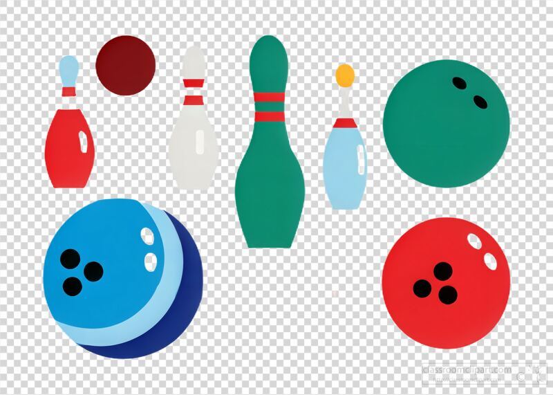 Colorful Bowling Balls and Pins Clipart Set