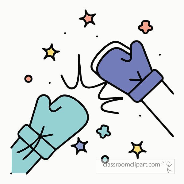 Two colorful boxing gloves colliding with stars and sparkles in the background, representing competition or sports.