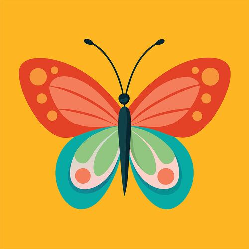 Colorful butterfly art with intricate patterns on yellow