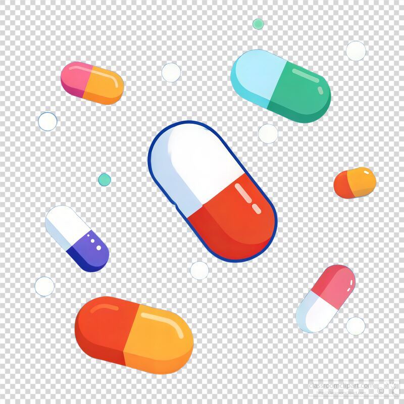 Colorful Capsules and Pills Floating in Air