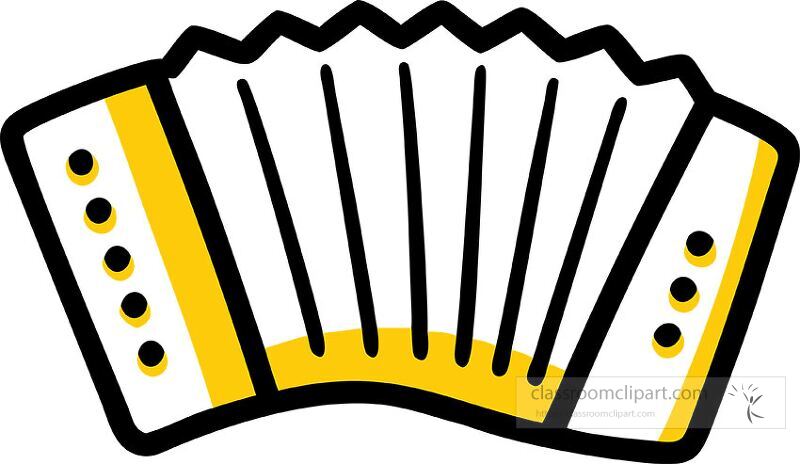 A vibrant clip art depiction of an accordion showcasing bold yellow and white colors The instrument is illustrated with clearly defined features emphasizing its playful design