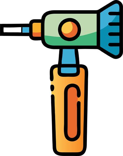 A colorful illustration of a handheld otoscope to check ears