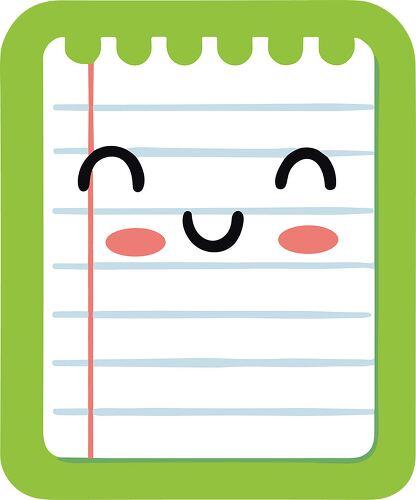 A cheerful notepad designed for kids with a friendly face