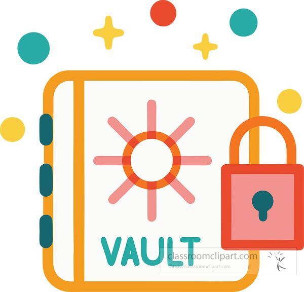 Colorful minimalist clip art featuring a vault and a lock design