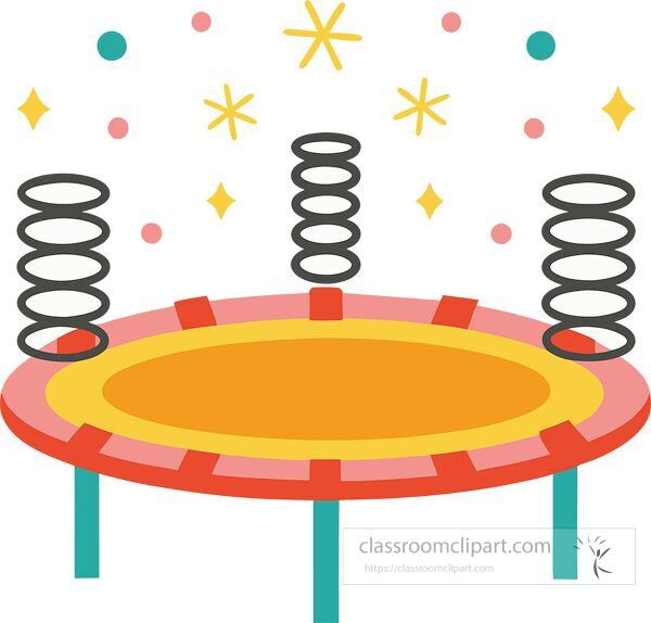 Colorful illustration of a trampoline with fun decorations above