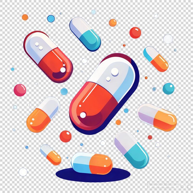 Colorful Pills Floating in a Bright Space