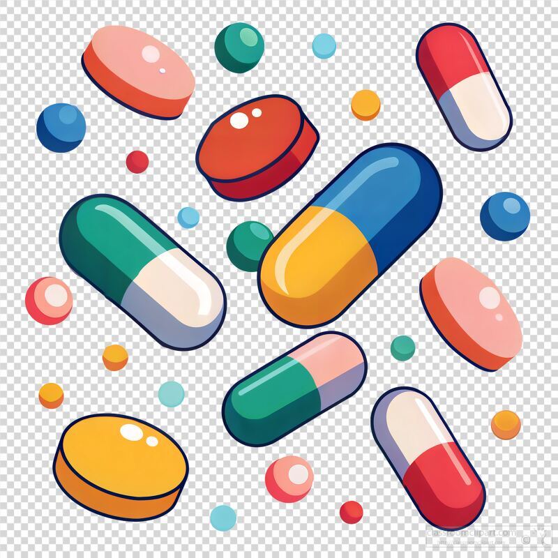 Colorful Pills Floating on a Clean Background